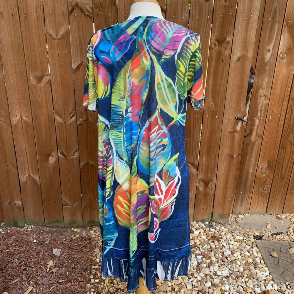 Patchington Cap Sleeve Ruffle Print Dress | L | Leafy Luau NEW!! - Picture 3 of 7